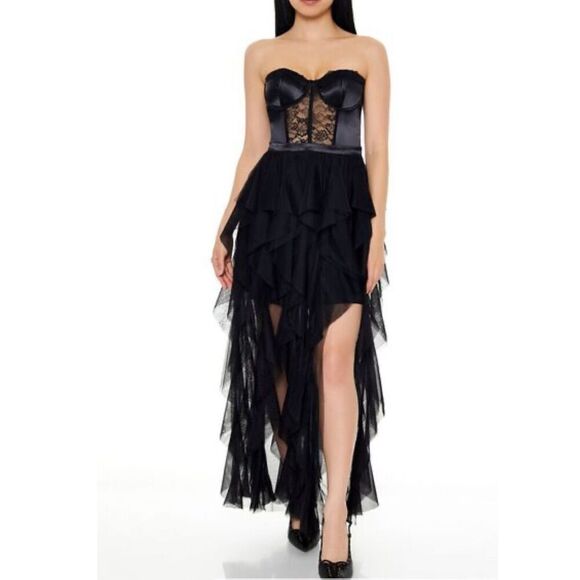 Forever 21 Mesh Corset Sweetheart Midi Tube Dress Black Nwot Size